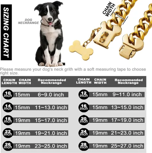 Miniatura 5 de Collar de perro con cadena de oro de 0.71 pulgadas, eslabones cubanos con hebilla de presión segura, collar de metal para Pitbull pequeño y mediano