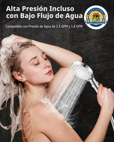 Miniatura 8 de Cabezal de ducha FASDUNT con mango, cabezal de ducha de mano de alta presión con manguera de acero inoxidable extra larga de 203 cm y soporte Cromo