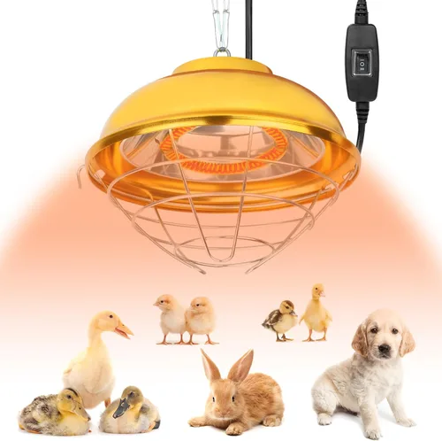 Lámpara calefactora de gallinero de 300 W, lámpara de calor impermeable para pollos con 2 etapas, calentador para pollitos con cadena para uso en