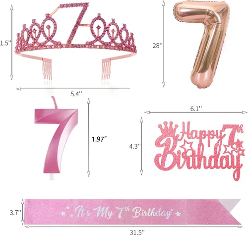 Miniatura 2 de Banda y tiara de cumpleaños número 7 con vela y corona de strass, mi 7º cumpleaños, topper de pastel de feliz cumpleaños, 7 globos de papel