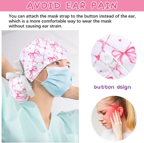 Miniatura 3 de HooLing 6 unidades de gorras para médico y enfermera, ajustable, con botones, con banda para el sudor y lazo