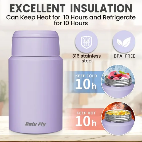 Miniatura 2 de Paquete de 2 termos de sopa para comida caliente para adultos, tarro de comida aislado, recipientes térmicos al vacío de acero inoxidable con bolsa