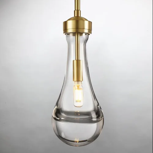 Untrammelife Lámpara colgante de gota de lluvia, latón dorado soplado a mano transparente de vidrio sólido colgante, lámpara colgante de varilla de