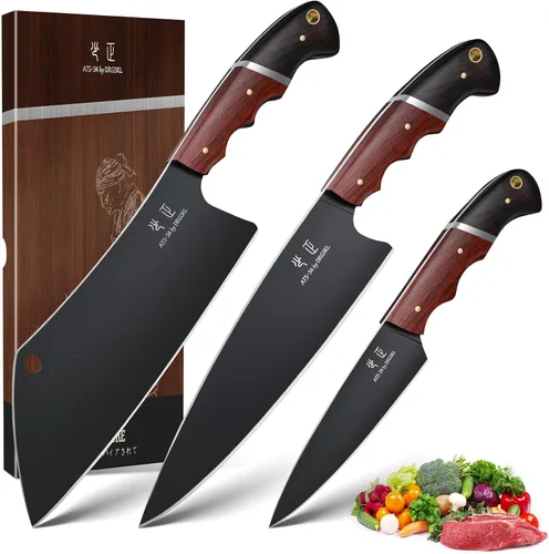 Miniatura 9 de DRGSKL Santoku - Cuchillo de chef japonés de 7 pulgadas para pescado, cuchillo Bunka para carne, cuchillo Kiritsuke para verduras, cuchillos negros