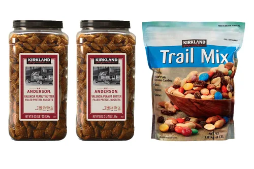 Kirkland Paquete exclusivo de pretzels rellenos de mantequilla de maní y mezcla de frutos secos, incluye dos pretzels rellenos de mantequilla de