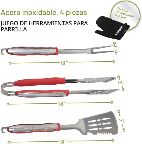 Miniatura 3 de Cuisinart CGS-134 Juego de herramientas para asar con guante de parrilla, rojo (3 piezas)