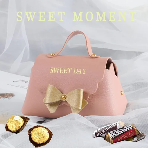 Miniatura 6 de MIAO YUAN 10 bolsas de regalo de piel sintética con lazo, bolsa de dulces de chocolate, caja de regalo de boda, bolsa de almacenamiento