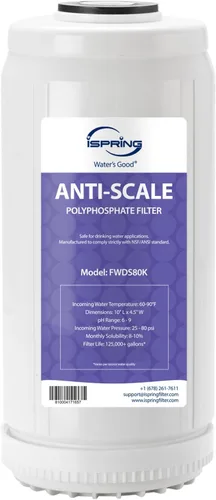 iSpring FWDS80K - Cartucho de repuesto antiescala para filtro de agua WDS80K para toda la casa, 10 x 4.5 pulgadas, blanco, dura hasta 6 meses, 1