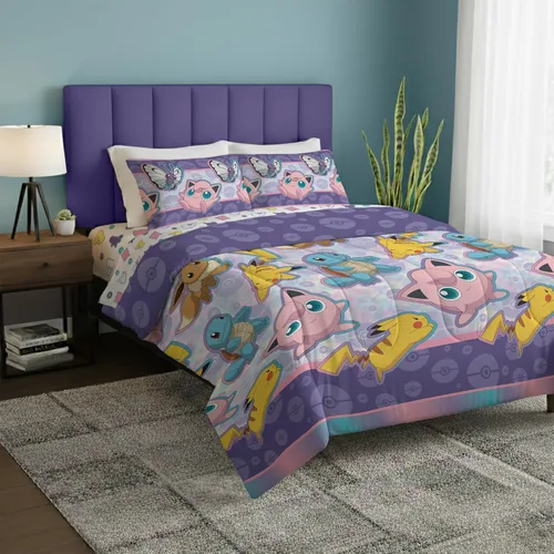Miniatura 16 de Northwest Juego de cama individual en una bolsa – Diseño Pokémon First Starters – Juego de cama de 5 piezas con edredón, sábana bajera, sábana
