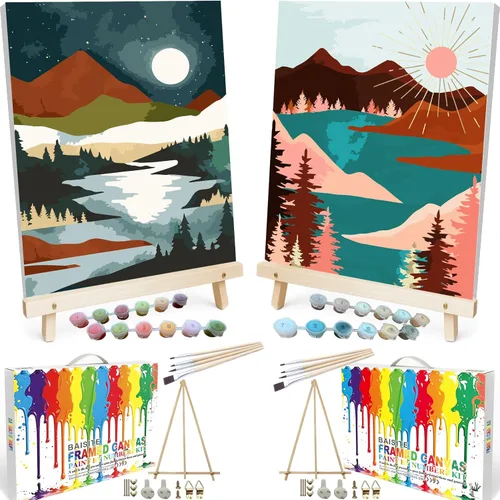 Miniatura 24 de BAISITE Kit de pintura por números para adultos principiantes, 12 pulgadas de ancho x 16 pulgadas de largo, paquete de 2 lienzos para kits