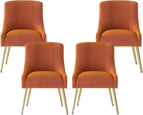 Miniatura 32 de Sillas de comedor modernas, sillas de comedor tapizadas en terciopelo con patas doradas, juego de 2 sillas de acento con capitoné para sala de Beige