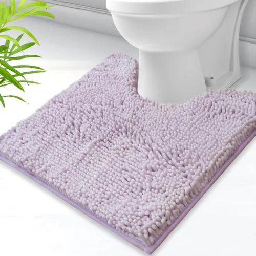 Miniatura 31 de Alfombras de baño en forma de U, alfombras de baño de felpilla súper absorbentes y respaldo antideslizante de PVC fuerte para inodoros, lavables a