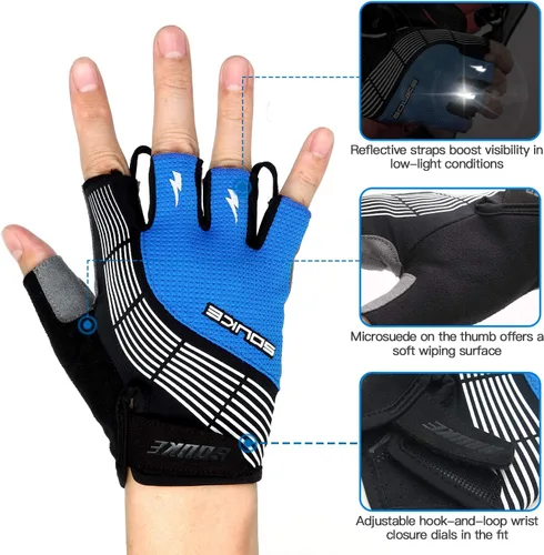 Miniatura 2 de Souke Sports Guantes de ciclismo Guantes acolchados de medio dedo para bicicleta con absorción de golpes, antideslizantes, transpirables, MTB