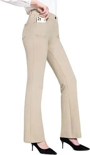 BALEAF Pantalones de yoga para mujer pantalones elásticos para el trabajo negocios casual pierna rectacorte de bota con 4 bolsillos