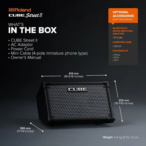Miniatura 7 de Roland Cube Street II Amplificador estéreo portátil alimentado por batería Ideal para artistas callejeros Soporta micrófonos, instrumentos
