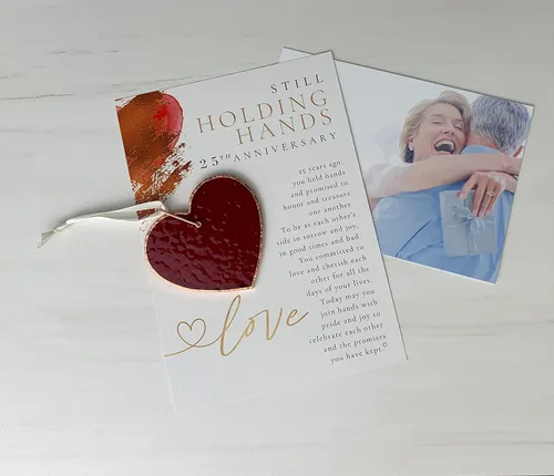 Miniatura 4 de 25 aniversario de boda: hermoso corazón de vitrales - Adorno de recuerdo sentimental 25 y significativo para la pareja casada - Hecho a mano