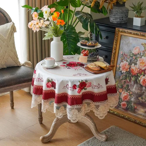 Miniatura 6 de SUTAVIA Mantel de Mesa Bordado con Encaje, Cubierta de Mesa Rectangular Estilo Granja, Mantel de Macramé Clásico Oblongo con Decoración Floral