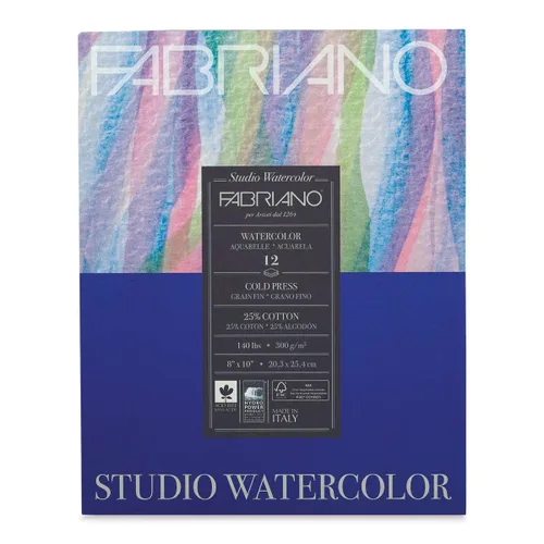 Fabriano 91230020 - Almohadilla de acuarela para estudio de prensa en frío sin ácidos, 12 hojas, 140 libras, 8 x 10 pulgadas