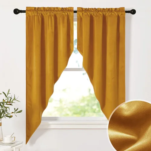 Miniatura 73 de NICETOWN Home Fashion - Cortinas de cocina con bolsillo para poste, cenefa festoneada a medida, cenefa festoneada sólida para ventana de Marrón