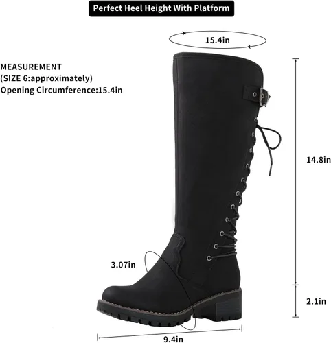 Miniatura 8 de GLOBALWIN - Botas de combate de equitación altas con cordones para mujer, cómodas botas góticas de motocicleta para mujer con cremallera y tacón