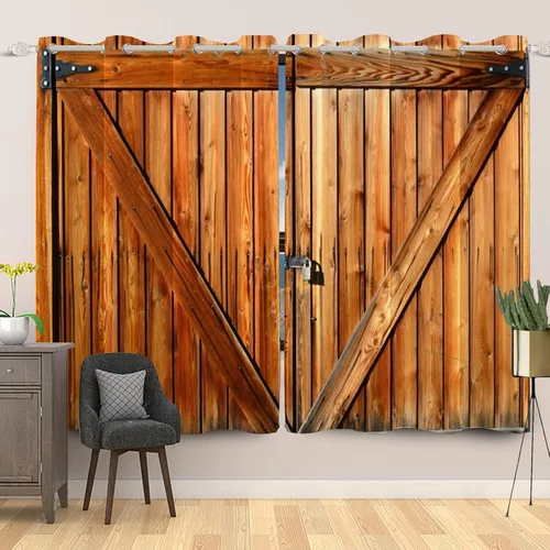 Miniatura 42 de Cortinas rústicas para ventana de puerta de granero, puerta de madera gris, puerta de garaje, tratamiento de ventana para sala de estar, dormitorio