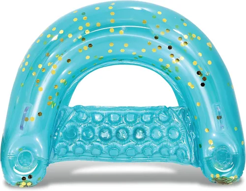 Miniatura 15 de POZA Silla flotante inflable para piscina, tumbona lujosa rellena de confeti brillante, 2 portavasos y asas integrados, silla flotante de agua