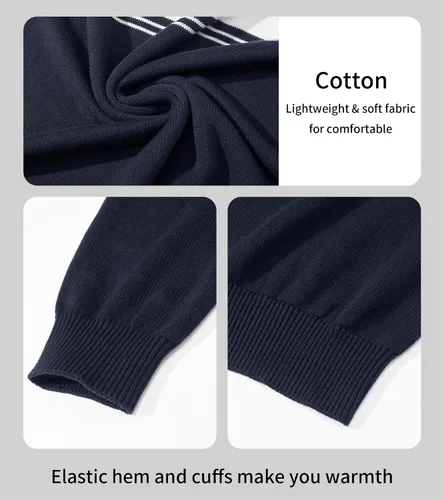 Miniatura 6 de MAGCOMSEN Suéteres de algodón con cremallera de 14 para hombre, suéter tipo polo, a rayas, para otoño e invierno, sudaderas cálidas