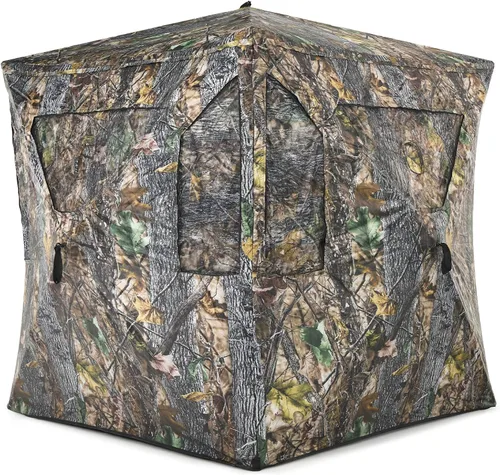 Miniatura 11 de Tangkula Persiana desplegable para 3 personas, persiana portátil de caza con ventanas de malla, bolsa de transporte y estacas de tierra, tienda