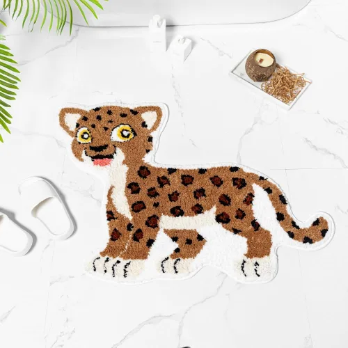 Divertida alfombra de baño de leopardo marrón para baño, bonita alfombra de baño de dibujos animados de leopardo, antideslizante, absorbente en