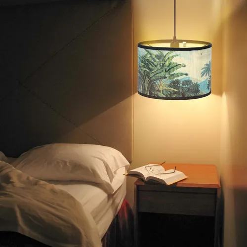 Miniatura 7 de Bioaqua - Sombra de lámpara de bambú, luces colgantes con cable enchufable (15 pies), lámpara colgante con patrón, luces colgantes boho para Lámpara