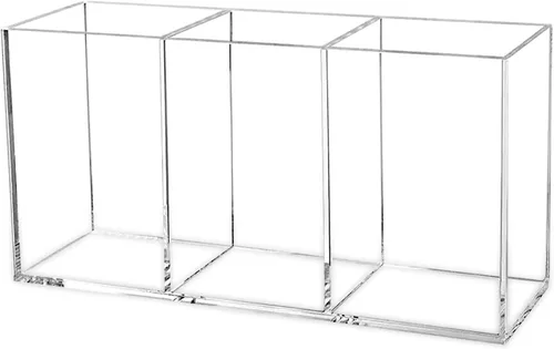 Miniatura 9 de Cerpourt Organizador de brochas de maquillaje negro, soporte de almacenamiento de brochas cosméticas de acrílico con 3 ranuras, soporte para lápices