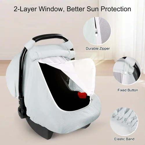Miniatura 6 de Fundas de asiento de automóvil de muselina para bebés, funda de asiento de automóvil de verano para niños y niñas con ventana transpirable, toldo