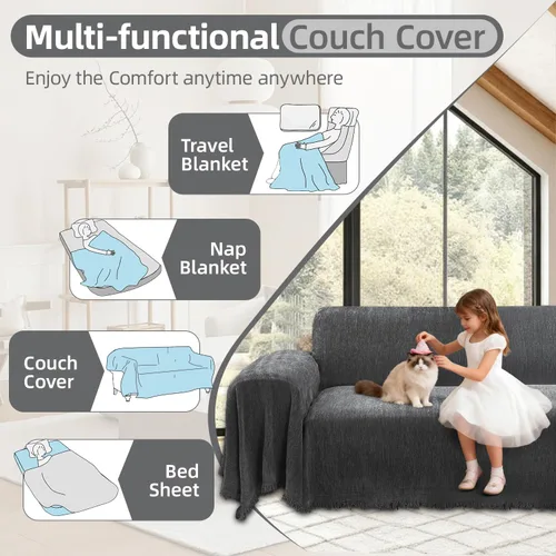 Miniatura 5 de Fundas de sofá seccional en forma de L 100% impermeables para esquinas, funda de sofá de chenilla con borla, funda de sofá suave y gruesa lavable
