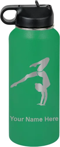 Miniatura 28 de LaserGram Botella de agua personalizada, soporte de mano de gimnasta, acero inoxidable de doble pared aislada al vacío con popote superior, regalo