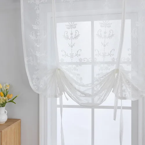 Miniatura 4 de Cortinas romanas transparentes con lazo para baño, cortina semitransparente con bolsillo para barra para cocina, cortina bordada para habitación
