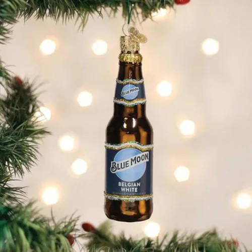 Miniatura 3 de Old World Christmas Botella de luna azul soplado adorno para árbol de Navidad, decoración navideña hecha a mano, colección de cerveza