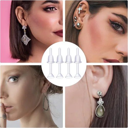 Miniatura 7 de KINBOM 100 pares de aretes de plástico transparente, protectores de aretes, aretes de plástico invisibles, aretes de plástico transparente, aretes