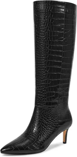 Miniatura 21 de wetkiss Botas altas hasta la rodilla para mujer, con tacón de gatito y diseño de punta puntiaguda, clásicas y sexys