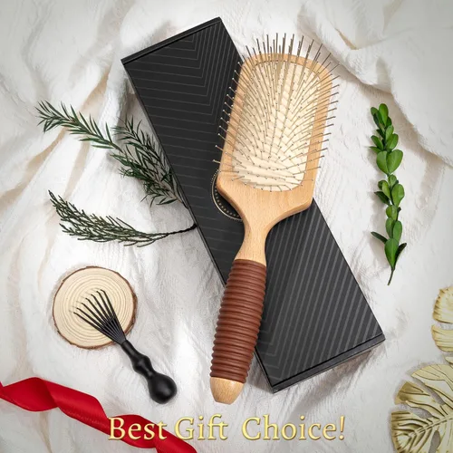 Miniatura 9 de BFWood Cepillo de pelo de paleta con cerdas de acero, cepillo de pelo de metal, ayuda al crecimiento del cabello y masaje del cuero cabelludo