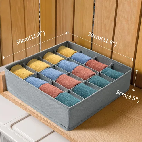 Miniatura 2 de Joyoldelf - Organizador de cajones de calcetines, divisor de ropa interior, organizador de 16 celdas, organizador de cajones de tela, cajas de 2-Gris