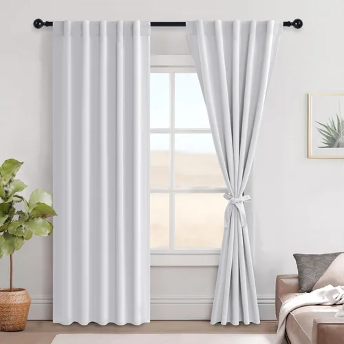 Miniatura 155 de Hiasan Cortinas opacas negras para dormitorio, cortinas opacas cortas de 45 pulgadas de largo, con aislamiento térmico, bolsillo para barra