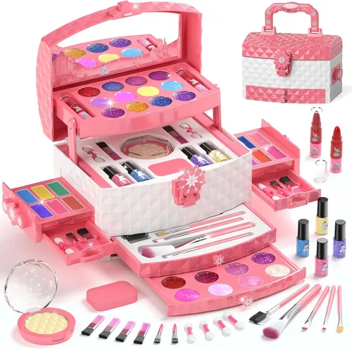 Miniatura 7 de Perryhome Juego de maquillaje para niñas, 56 piezas lavables, cosméticos reales no tóxicos, juguetes de Frozen, kit de maquillaje para niñas