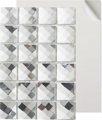Miniatura 9 de Diflart 10 hojas de azulejos de mosaico de vidrio para despegar y pegar, cuadrado plateado de 3/4 pulgadas, azulejos de espejo de diamante de Pelar