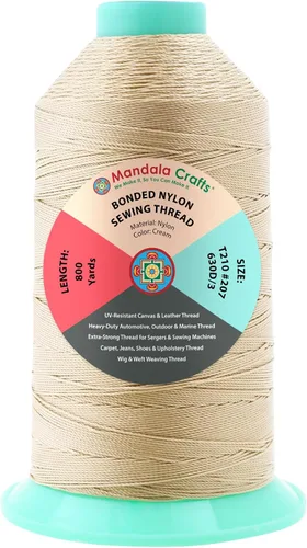 Miniatura 165 de Mandala Crafts - Hilo de nailon para coser cuero, tapicería, mezclilla y para trenzar el pelo; resistente, 1500 yardas, tamaño 69 T70 Marrón