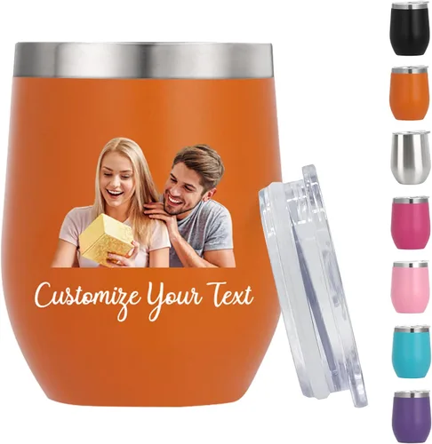 Miniatura 8 de Vasos de vino personalizados con nombres y fotos con tapa para mujeres, juego de vasos de vino aislados personalizados de acero inoxidable, regalos