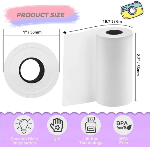 10 rollos de papel instantáneo para cámara infantil, papel de impresión de cámara HD, rollos de papel térmico para impresora fotográfica, recarga de