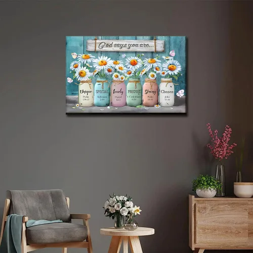Miniatura 4 de Lienzo enmarcado con texto en inglés "God Says You Are Inspirationa", arte para pared, versículos de la Biblia, decoración de pared, póster de Flor