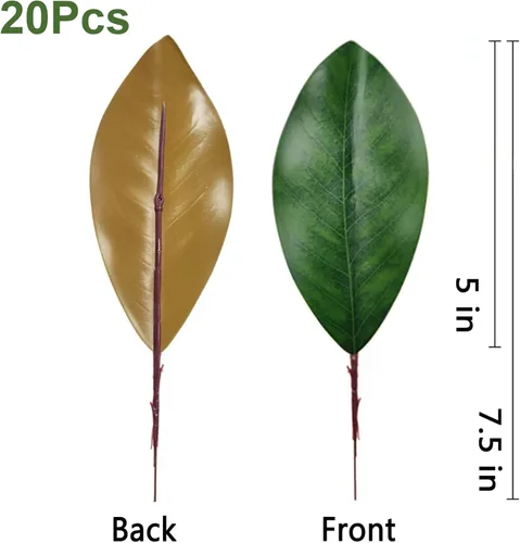 Miniatura 2 de 20 hojas artificiales de magnolia verde para decorar guirnalda de flores, tallo de hojas de magnolia artificial