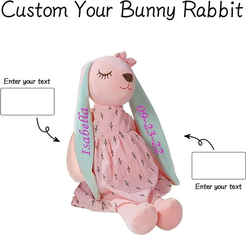Miniatura 8 de Dyoart Conejo de Pascua personalizado con nombre, juguetes de peluche bordados hechos a mano, regalos de Pascua personalizados para bebé niña Rosa