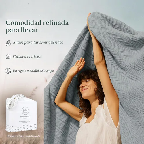 Miniatura 7 de Threadmill Mantas de algodón de lujo para cama tamaño King Manta acogedora 100% algodón tamaño King para todas las estaciones Manta térmica Gris